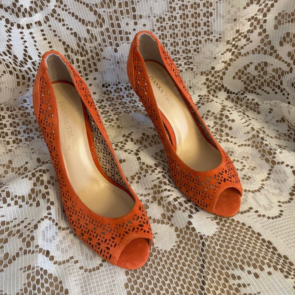Ivanka Trump Women's US 7.5 Sunset Orange Peep-Toe Stiletto Heels